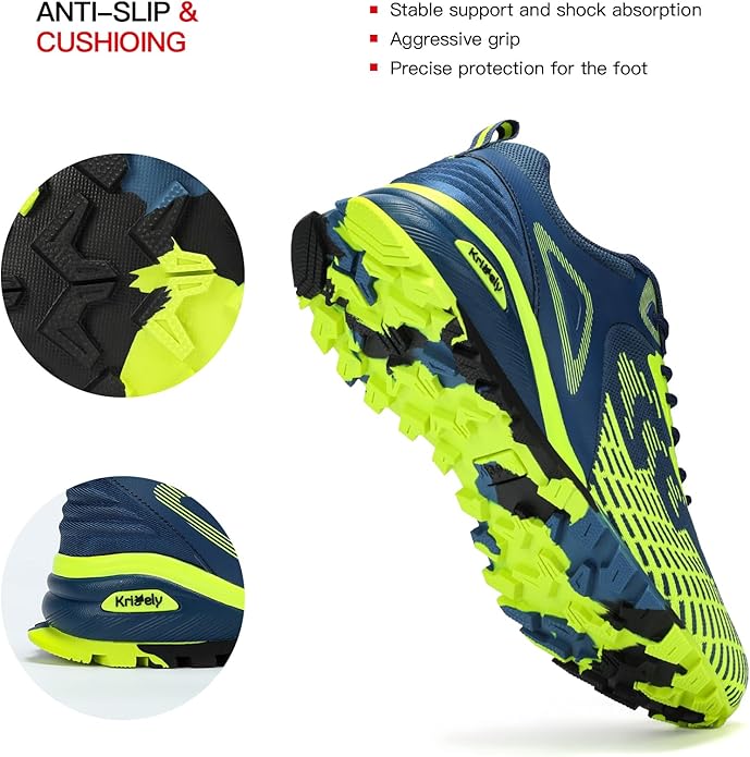 Kricely Men's Trail Running Shoes Non Slip Hiking Shoes Tennis Shoes Fashion Sneakers Workout Footwear