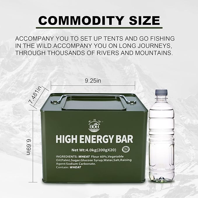 Meal Ready To Eat Emergency Food Rations, Long Self Life Survival Food Bars, High Eneger Bars for Camping, Hiking, Military，Outdoor Disaster, 40 Pack with 2 Tin Boxes