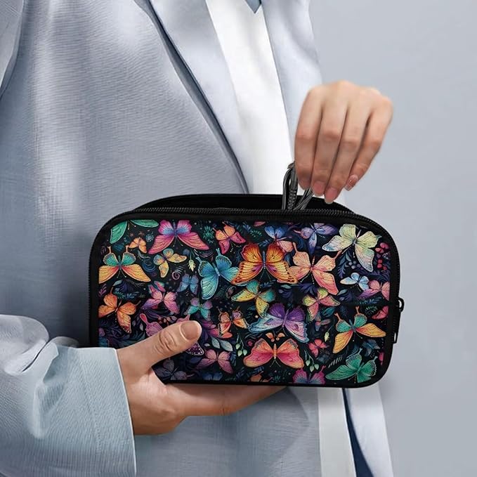 Colorful Butterfly Print Electronic Organizer Pouch Bag, Travel Cable Organizer Bag Multifunctional Case for Cable, Cord, Charger, Hard Drive, Earphone