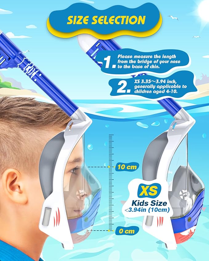 QingSong Kids Snorkel Mask Full Face, Snorkeling Set with Camera Mount, Foldable 180 Degree Panoramic View Snorkeling Gear Anti-Fog Anti-Leak
