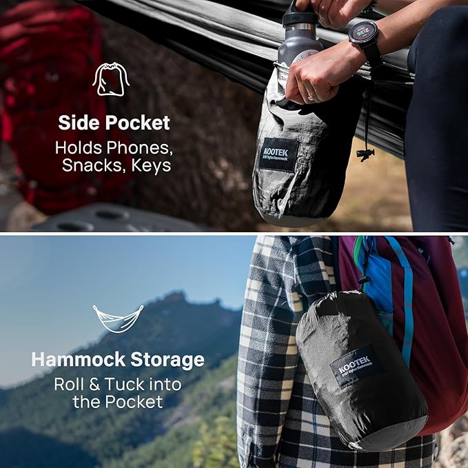 Kootek Camping Hammock, Portable Hammocks with Tree Straps & Attached Carry Bag, Camping Essentials Gear, Perfect for Outside Indoor Hiking Beach Backpack Travel