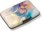 Credit Card Holder, Mini Aluminum Card Wallet RFID Blocking Slim Metal Hard Card Case for Women Men, Pink Gold Marble