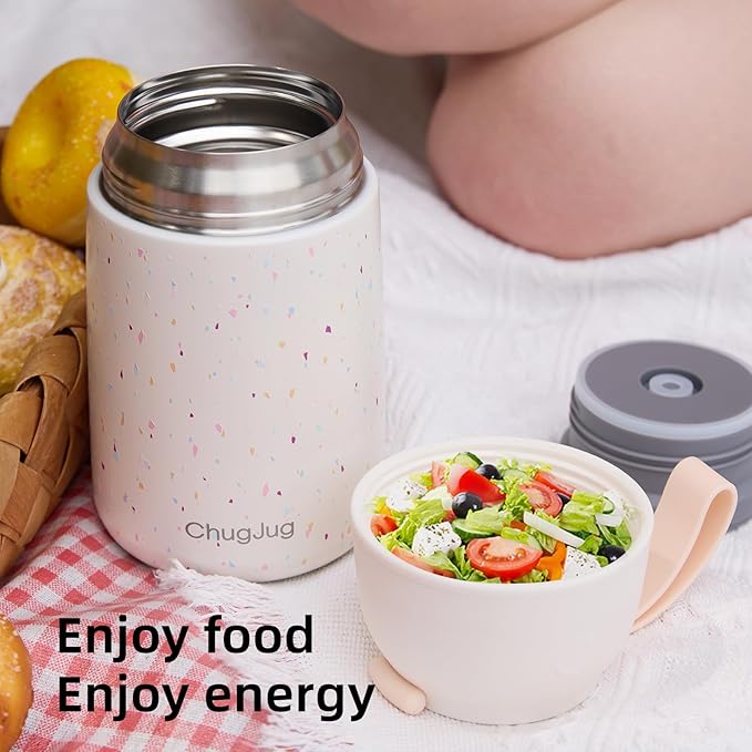 Thermo for Hot Food for Adults Kids | Wide Mouth, 26 oz Insulated Food Jar with Spoon, Leakproof Soup Thermo for School Office Travel, Thermal Steel Lunch Container Easy to Carry (White)