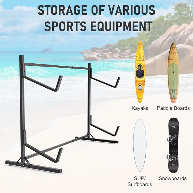 Kayak Rack for Outdoor Storage, Kayak Storage Rack, Adjustable Freestanding Kayak Rack Stand Holder for Paddleboard Surfboard for Indoor, Outdoor