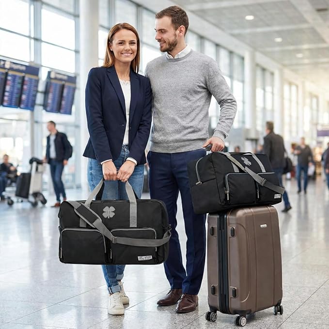 Lucky Travel Duffel Bags 85L, Gym Bag, Travel Bag & Large Duffle Bag for Men, Foldable Overnight Weekender Bags for Women & Men with Adjustable Shoulder Strap, Black