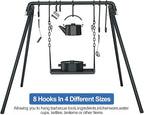 RELIANCER Grill Swing,Campfire Grill Cooking Stand w/8 Hooks & Storage Bag,Cast Iron BBQ Party Swing Grilling Cooking Rack,Outdoor Picnic Camping Cookware Hanging Rack,Collapsible Bonfire Barbecue Set