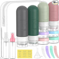 ME.FAN 18 Pack Travel Bottles for Toiletries, TSA Approved Travel Size Containers Set, Silicone Squeezable Portable Split Bottle, Travel Accessories for Conditioner, Shampoo, Lotion - Morandi