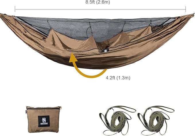 OneTigris KOMPOUND Camping Hammock with Net, Lightweight Portable Hammock with Warm Internal Cover & Tree Friendly Straps for Backpacking, Camping, Hiking, Travel, Beach, Backyard