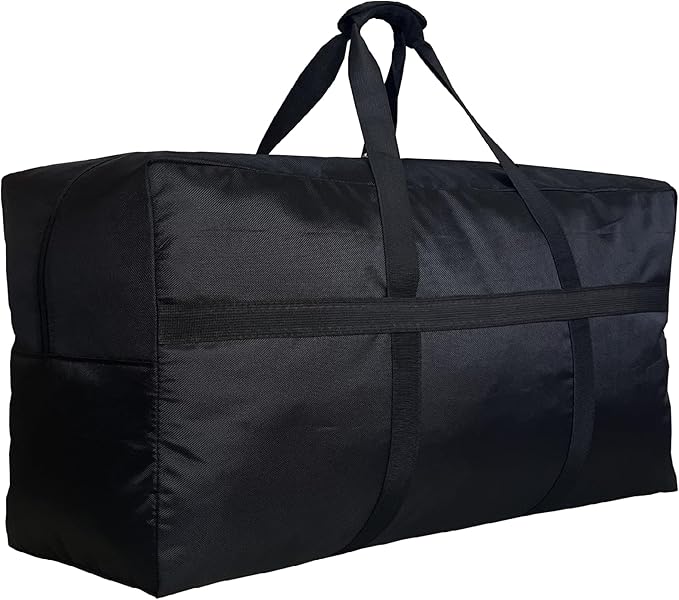 Extra Large Storage Duffle Bag with Zippers and Handles, Big Foldable Duffle Bag for Travel Black 60L