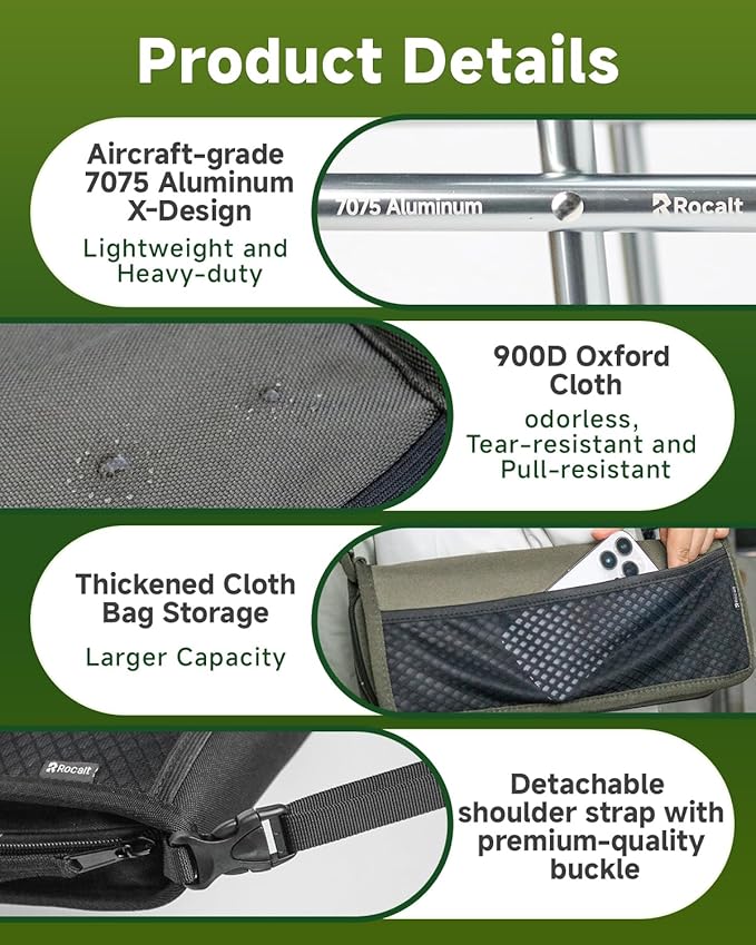 Rocalt Camping Portable Stool, Ultralight Folding Stool, Aircraft-Grade Aluminum Pocket Chairs for Adults, Outdoor Travel Stool, Fishing Chair with Built-in Storage Gag, Handbag Style