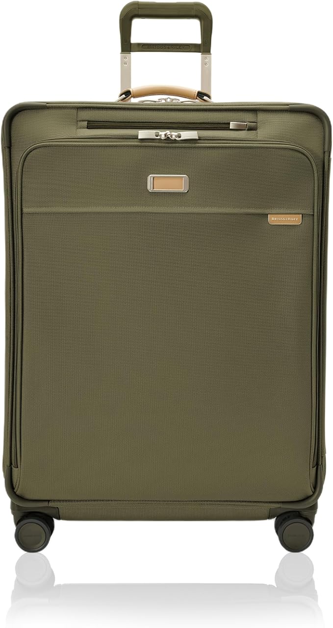 Briggs & Riley 29" Large Expandable Spinner - Checked Luggage for Travel, Suitcases with Wheels, Softside Rolling Bag for Men & Women, Self-Repairing Zipper - Baseline Collection, Olive