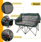 Northroad Folding Loveseat Camping Chair Portable Double Duo Full Padded Garden Chair for 2 Person Sofa w/ 2 Cup Holder,Wine Glass Holder,Mesh Storage,Support 600lbs for Picnic Beach Travel
