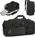 Searock 45L Gym Bag for Men, 3-In-1 Duffle Bag Backpack for Travel, Sports Duffel Bags for Gym Workout, Weekender Overnight Bag with Shoe Compartment, Wet Pocket, Black