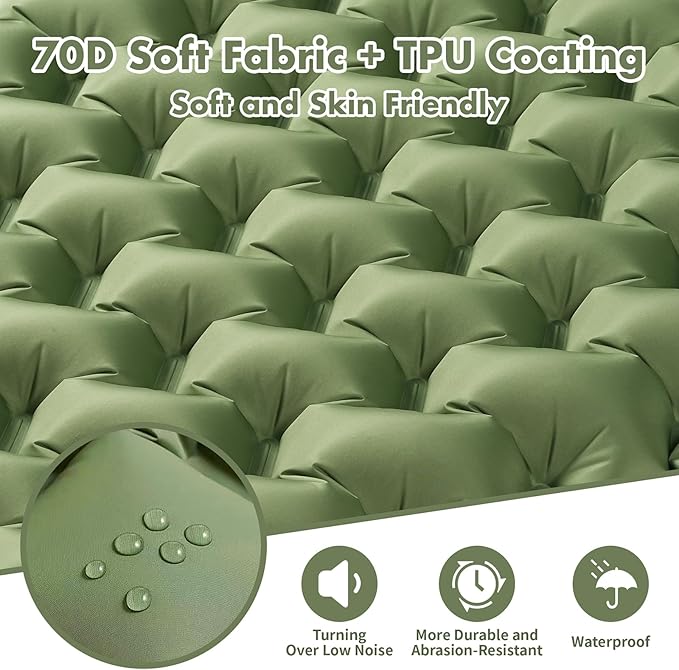 Sleeping Pad for Camping - 4” Thick Inflatable Camping Mat with Built-in Pump & Pillow, Ultralight Self Inflating Camping pad, Backpacking Sleeping Mat for Hiking, Tent, Traveling