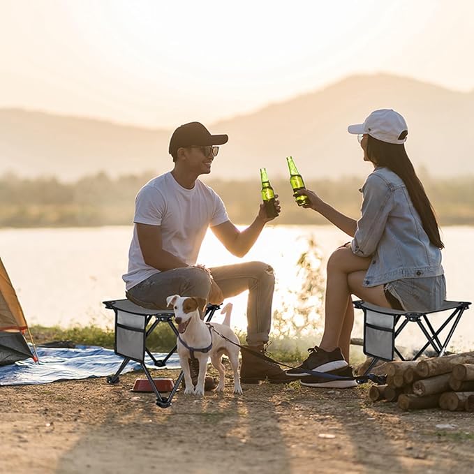 KABOER 2 Pack Folding Camping Stool Portable Outdoor Camping Chair for Fishing BBQ Hiking Gardening and Beach,Travel with Carry Bag(Grey)