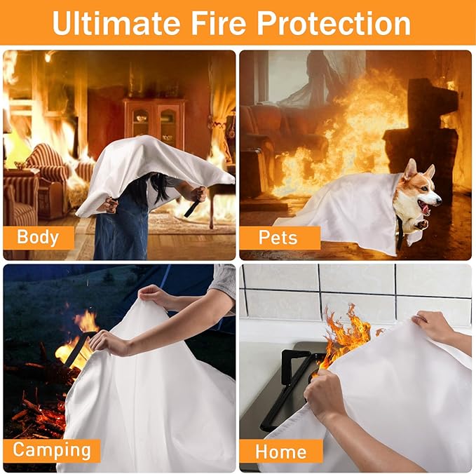 Mondoshop Silicone Fire Blanket for Home - 40"x40" Emergency Fire Blankets for Kitchen, Fire Retardant Blankets for Car, Camping, Grill, Office, Warehouse, School, Picnic