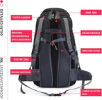 Bseash 50L Hiking Backpack, Water Resistant Lightweight Outdoor Sport Daypack Travel Bag for Camping Climbing Skiing Cycling (Black - No Shoe Compartment)