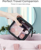 BAGSMART Mini Clear Makeup Bag for Women Portable Travel Toiletry Bag, Cute Small Water-Resistant Cosmetic Bag TSA Approved Clear Makeup Case Pouch with Zipper for Car Essentials(Blush Pink)