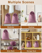 FantasyLife Shoe Bags for Travel, Washable Dust Bags for Storage & Packing, Flannel Shoe Pouch with Drawstring Closure for Purses, Handbags, Shoes & Toys (4, Parfait Pink, 17.3"x12.6")