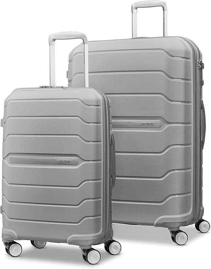 Samsonite Freeform 2-Piece Luggage Set - Carry-On & Large Checked Luggage with Dual Spinner Wheels - Durable Polypropylene Hardshell - TSA Lock, Airline-Approved - Expandable Hard Shell - Light Grey