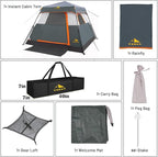 3/4 Person/6 Person Camping Tent Fast Cabin Tent with Instant Setup Tent, Weatherproof Tent Easy Quick Set Up & Pop Up in 60 Seconds with Rainfly Backpack for Family Camping,Upgraded Ventilation