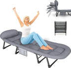 Chaise Lounge Chair, Folding Cot, 6-Angle Adjustable Camping Cot with Mattress for Patio and Beach, Foldable Bed Portable Heavy Duty Lay Flat Reclining with Pillow (Gray, M - 70'')