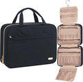 NISHEL Travel Toiletry Bag for women, Portable Hanging Organizer for Family-Sized Shampoo, Conditioner, Brushes Set, Makeup Accessories, Extra Large Size, Black