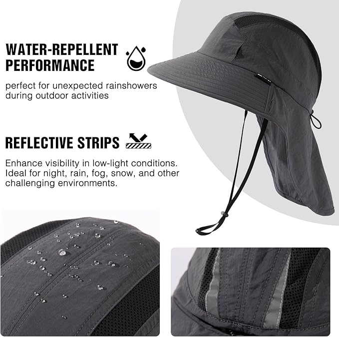 TOP-EX M/L/XL/XXL Unisex Mens Sun Hat with Neck Flap Sunglass Lock UPF 50 Wide Brim Fishing Hats Waterproof & Packable