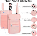 Hanke Passport Holder, Travel Wallet for Womens and Men, Neck Wallet Hidden Passport Pouch for Travel Adjustable Lightweight Thin with 6 compartments (Pink)
