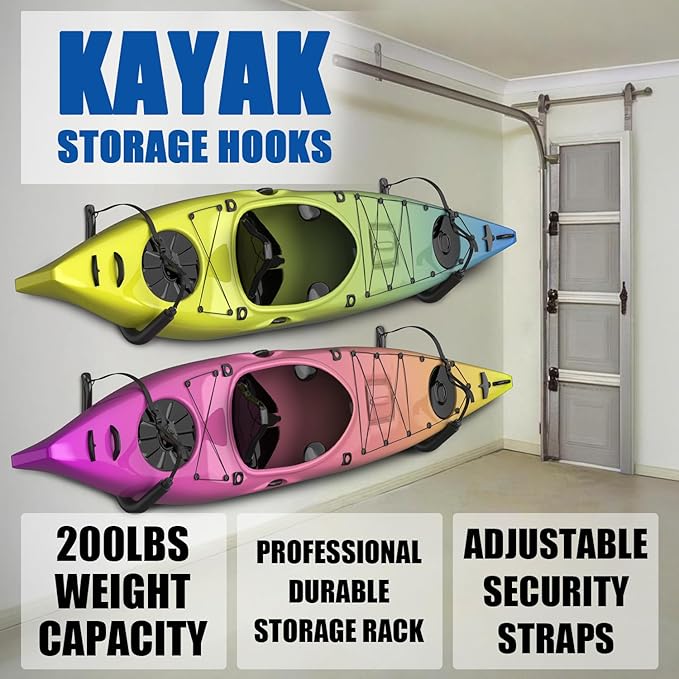 UNITEDPOWER Kayak Storage Racks, Heavy Duty Garage Hangers, Jumbo Wall Hooks for Canoe, Ladder, Bicycle, Folding Chairs, Surfboard, Snowboard, Hose and Tools