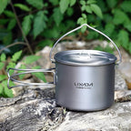 HUIOP Titanium Pot, 750ml/900ml/1100ml Ultralight Titanium Pot Water Mug Cup with Lid and Foldable Handle Outdoor Camping Cooking Picnic