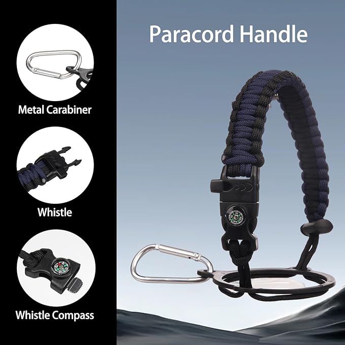 Insulated Water Bottle 128oz,Triple Wall Vacuum Stainless Steel(Dishwasher Safe),Leak Proof & Non-BPA,Flask Jug with Paracord Handle & Straw Spout Lids Sports Navy Blue