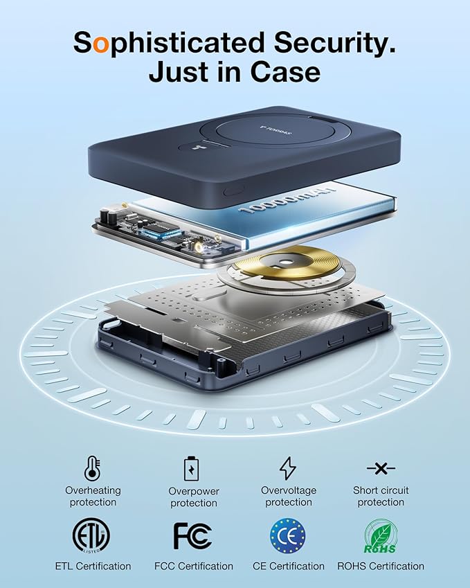 TORRAS EasyGo 10000mAh Magnetic Portable Charger Power Bank for iPhone, Fast Charging Travel Essential Wireless Battery Pack Compatible with Magsafe, iPhone Air, Pro, Pro Max,17,16,15,14,13,12, Black