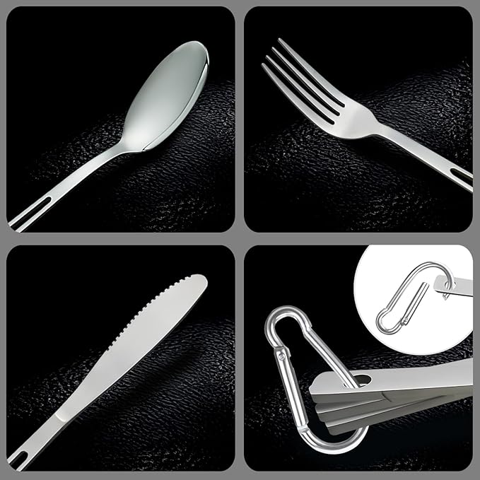 2 set Camping utensil and silverware of ultra light 4 in 1 camping utensil set of spoon fork knife combo for 2 persons use for camping,hiking,RV traveling as outdoor cooking and dining
