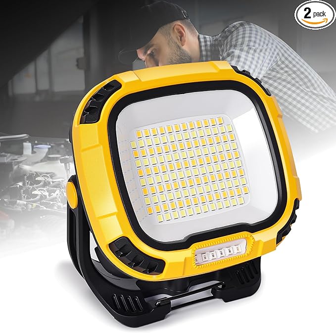 6000mAh Magnetic Work Light Rechargeable with 4000 Lumen IP65 Waterproof, 30H Runtime, 4 Brightness & 4 Color Modes with Red SOS, Strong Magnet Base for Car Repair, Camping, Emergency 2PC