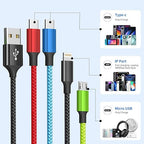 Travel Essentials Multi Charging Cable [2Pack 5FT], Car Accessories 4 in 1 Charging Cords, USB Cable Phone Charger with IP/Type C/Type C/Micro, Compatible with Most Phones/Tablets and More
