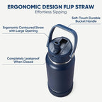 CIVAGO 40 oz Insulated Stainless Steel Water Bottle with Detachable Straw, Large Metal Water Jug with Bucket Handle, Leakproof Sports Water Flask with Silicone Boot for School, Dishwasher Safe, Navy