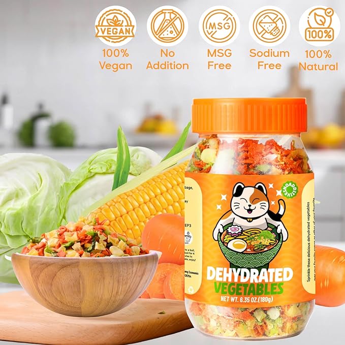 Dehydrated Dried Vegetables Ramen Toppings - 6.35oz Natural Mixed Vegetable Flakes, Noodle Soup, No Gluten& No Allergen, Freeze Dry Veggie for Cooking, Emergency Supply