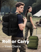 Rolling Tactical Laptop Backpack, Underseat Travel Backpack with Wheels, 16 Inch Wheeled Military Computer Backpack for Men and Women, Roller Overnight Molle Outdoor Hiking College Carry on Luggage