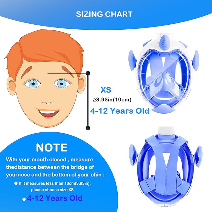 Kids Snorkel Mask, Full Face Snorkel Mask for Kids 4-16, 180 HD View Anti-Fog Anti-Leak Snorkel Mask for Kids Snorkel Set Snorkeling Gear for Kids