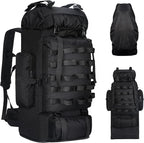 70L/100L Camping Hiking Backpack with Rain Cover, Expandable Large Military Tactical Backpack, Waterproof Molle Racksack Travel Backpacking Daypack for Climbing Trekking (Black)