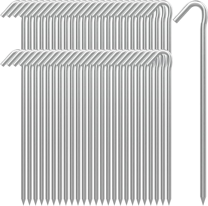 AAGUT Tent Stakes, Tent Stake Metal Garden Edging Fence Hooks Yard Camping Stake Heavy Duty Galvanized 9 Inch (9 Inch Tent Stakes ONLY, 50)