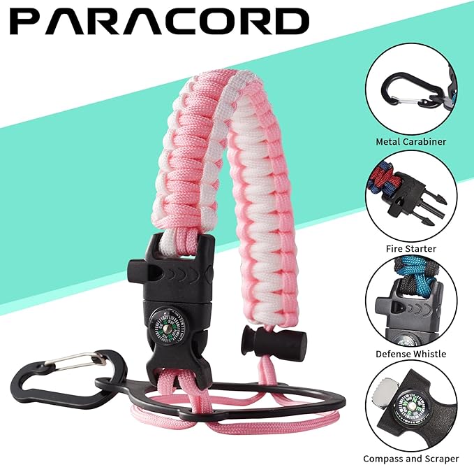 Half Gallon Water-Bottle with Straw - Pop-up Chug Lid (Cold 48H & Hot 24H) 64oz Insulated Water Bottle Flask with Sleeve Strap, Paracord Handle, Bottle Boot, Pink Stainless Steel Metal Water Jug