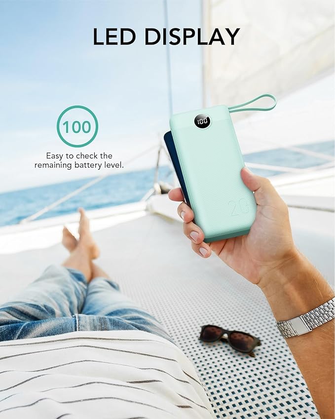 VRURC Portable Charger 20000mAh, Built-in Cables Fast Charging Power Bank, PD QC 3.0 Travel Essentials Battery Pack, 4 Output & 2 Input Phone Charger for iPhone16 15 14 13 X, Samsung, Android-Green