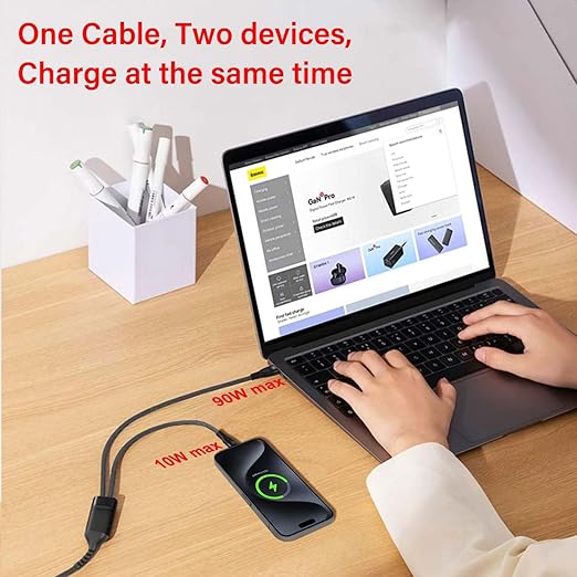 4FT 2 in 1 100W USB C to Dual Type c Fast Charging Cable,iPhone 15 USB C to Double Type c Cable for MacBook Pro/Air,iPad Pro/Air,iPhone 15 Plus/15 Pro Max,Samsung Galaxy S24/S23/S22/S21,Moto,Switch