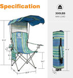 Camping Chair, Oversized Folding Chair with Canopy, Portable Outdoor Chair with Arms, Cup Holder and Carry Bag for Camping, Fishing, Beach, and Sports, Turquoise