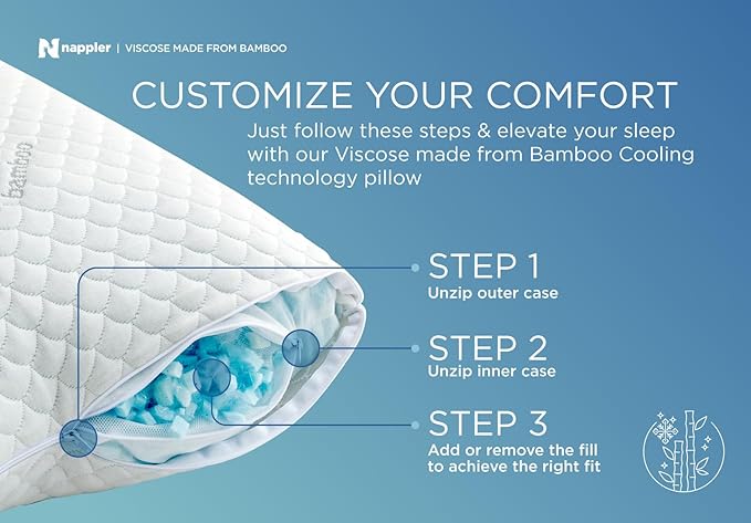 Cooling Pillow for hot Sleepers -Bed Pillows Standard Size Premium Set of 2 - Adjustable Shredded Memory Foam - Medium to Firm Pillows for Back, Stomach & Side Sleepers - Washable Cover
