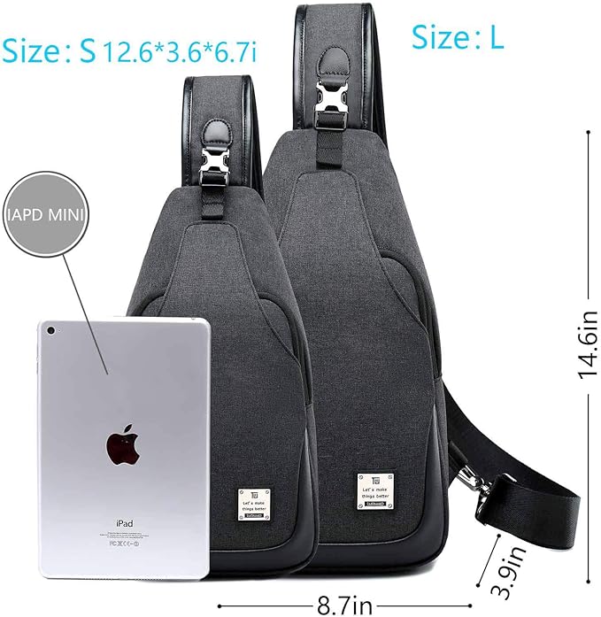 Small Sling Bag Crossbody Backpack Over the Shoulder Bag for Men Women Travel Outdoors, Lightweight Chest Pack (Large,Black)