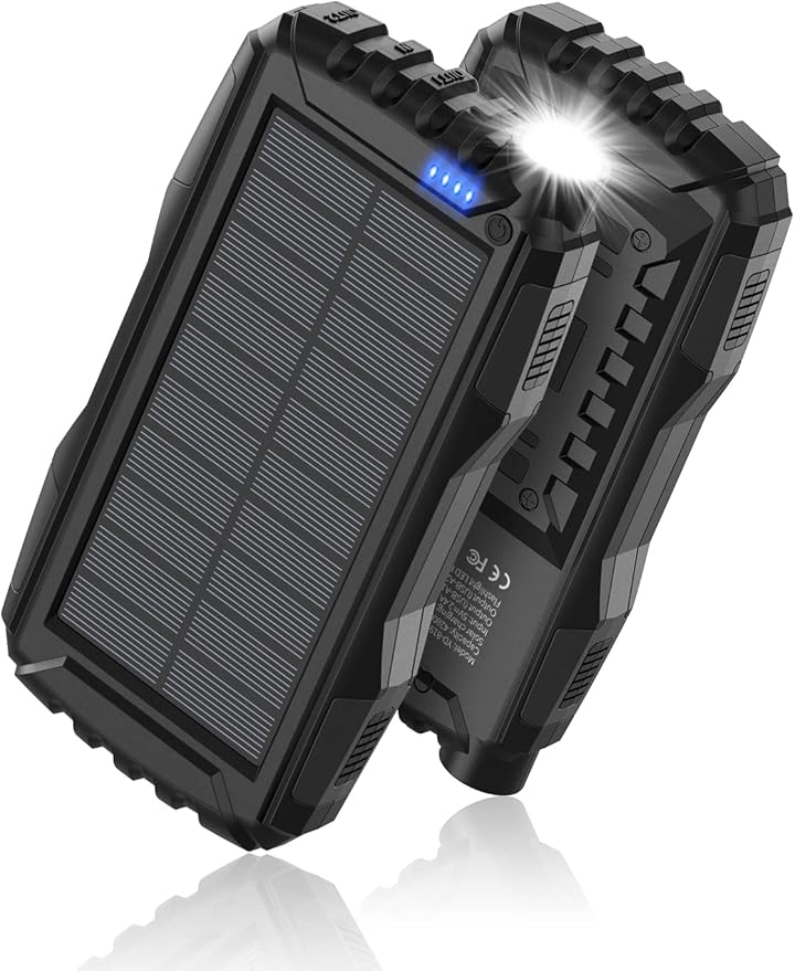 Solar Charger Power Bank 42800mAh, Portable Charger, Solar Power Bank,External Battery Pack 5V3.1A Qc 3.0 Fast Charger Built-in Super Bright Flashlight (Black)