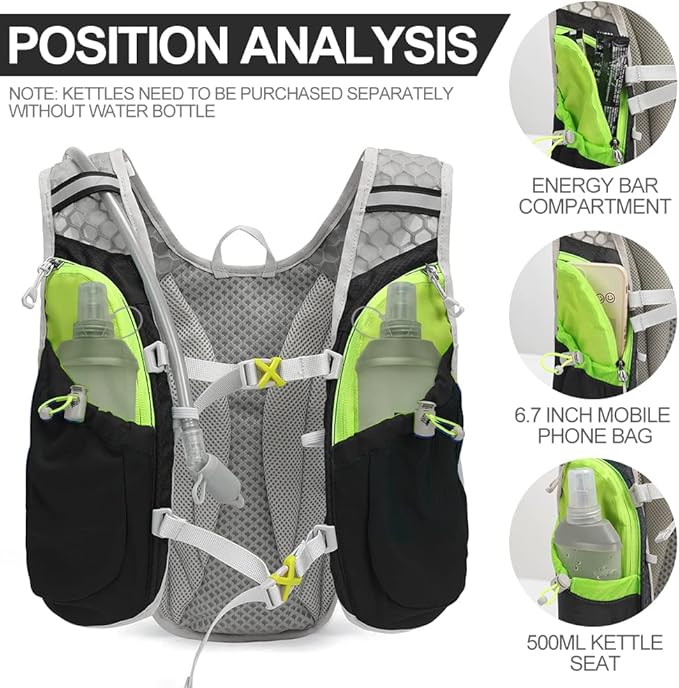 Hydration Pack Backpack，IX INOXTO Running Hydration Vest with 1.5L ( 50 oz) Water Bladder for Men Women，Lightweight Water Backpack for Hiking Cycling Climbing Camping